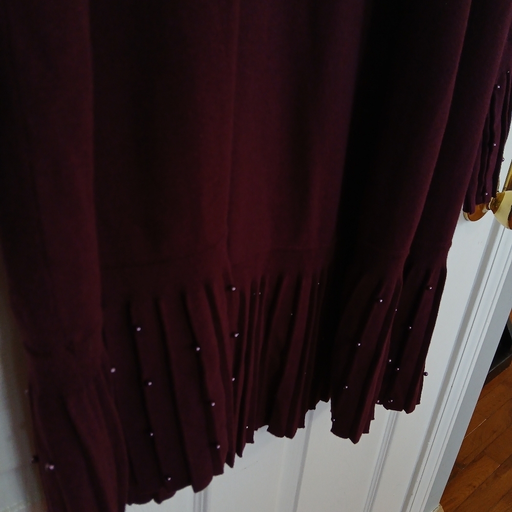 Chicos Eggplant Purple Open Front Pleated Faux Pearl Long Duster Cardigan Casual - Picture 4 of 8